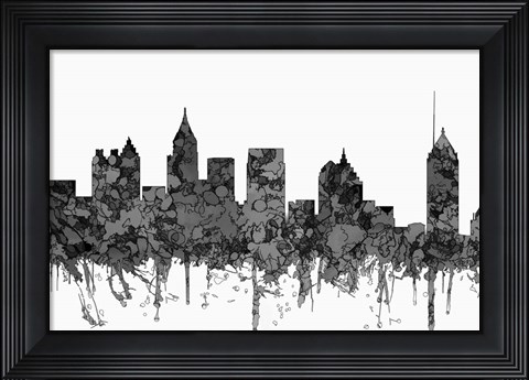 Framed Atlanta Georgia Skyline - Cartoon B&amp;W Print