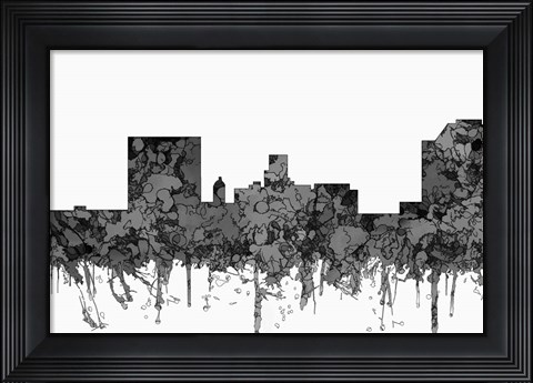 Framed Augusta Georgia Skyline - Cartoon B&amp;W Print