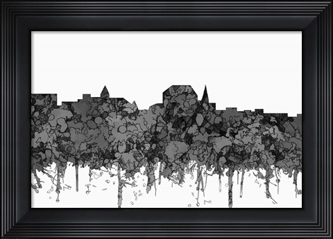 Framed Augusta Maine Skyline - Cartoon B&amp;W Print