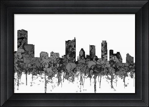 Framed Austin Texas Skyline - Cartoon B&amp;W Print