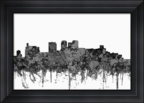 Framed Birmingham Alabama Skyline - Cartoon B&amp;W Print