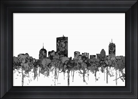 Framed Boston Mass Skyline - Cartoon B&amp;W Print