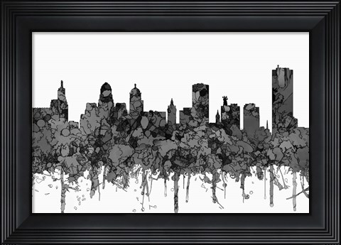 Framed Buffalo New York Skyline - Cartoon B&amp;W Print