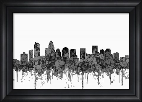 Framed Charlotte NC Skyline - Cartoon B&amp;W Print