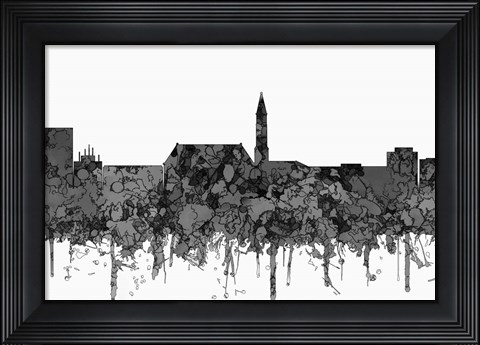 Framed Cheyenne Wyoming Skyline - Cartoon B&amp;W Print