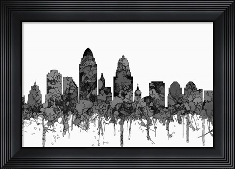Framed Cincinnati Ohio Skyline - Cartoon B&amp;W Print