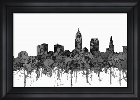 Framed Cleveland Ohio Skyline - Cartoon B&amp;W Print