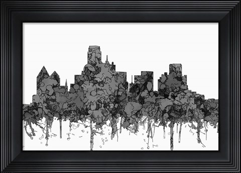 Framed Dallas Texas Skyline - Cartoon B&amp;W Print