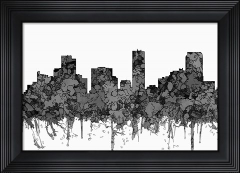 Framed Denver Colorado Skyline - Cartoon B&amp;W Print