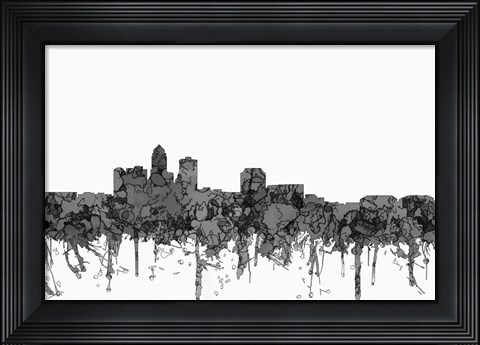 Framed Des Moines Iowa Skyline - Cartoon B&amp;W Print
