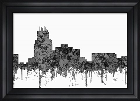 Framed Durham North Carolina Skyline - Cartoon B&amp;W Print