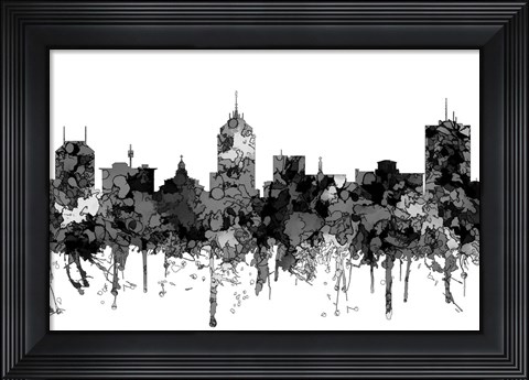 Framed Fresno California Skyline - Cartoon B&amp;W Print