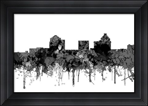 Framed Greensboro North Carolina Skyline - Cartoon B&amp;W Print