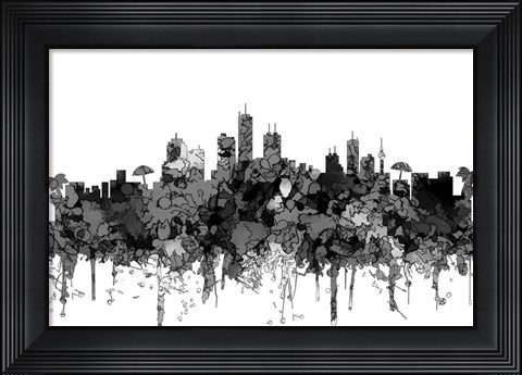 Framed Honolulu Hawaii Skyline 2-  Cartoon B&amp;W Print