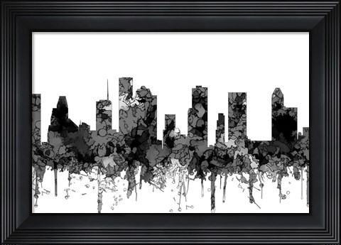 Framed Houston Texas Skyline - Cartoon B&amp;W Print