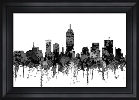 Framed Indiana Indianapolis Skyline -Cartoon B&amp;W Print