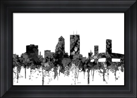 Framed Jacksonville Florida Skyline Cartoon B&amp;W Print