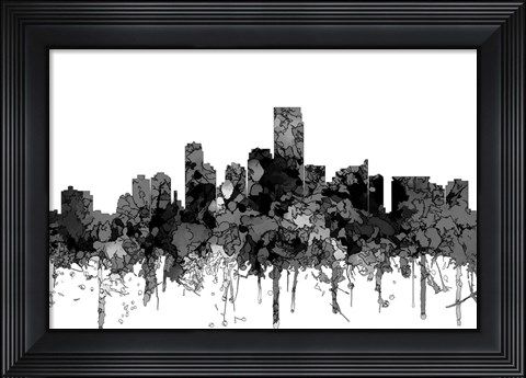 Framed Jersey City New Jersey Skyline-  Cartoon B&amp;W Print
