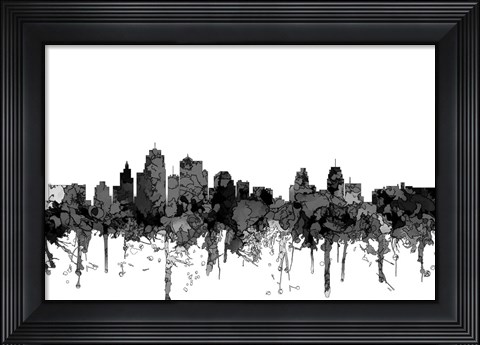 Framed Kansas City Missouri Skyline - Cartoon B&amp;W Print