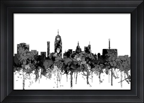 Framed Lansing Michigan Skylines - Cartoon B&amp;W Print