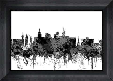 Framed Las Vegas Nevada Skyline 2 - Cartoon B&amp;W Print