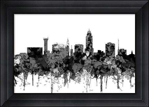 Framed Lincoln Nebraska  Skyline - Cartoon B&amp;W Print