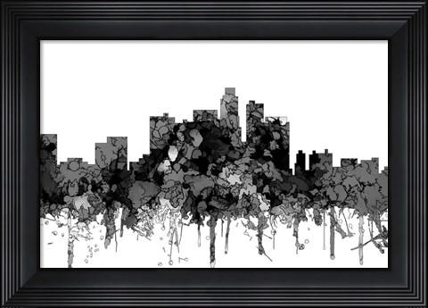 Framed Los Angeles California Skyline - Cartoon B&amp;W Print