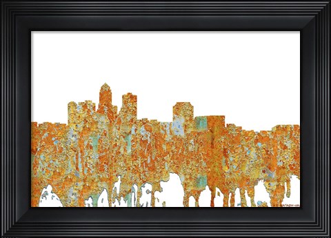 Framed Des Moines Iowa Skyline - Rust Print