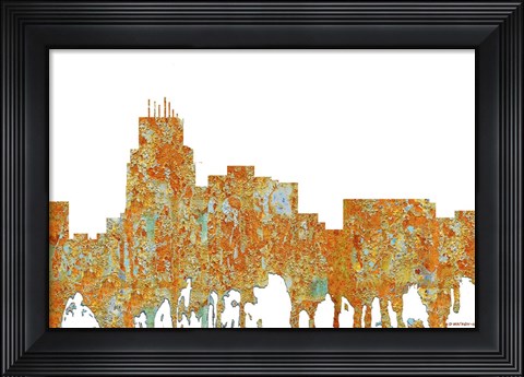 Framed Durham North Carolina Skyline - Rust Print