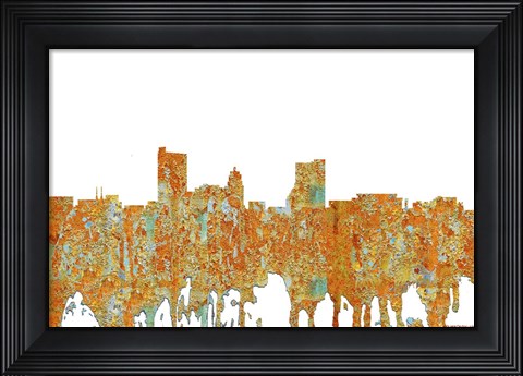 Framed Fort Wayne Indiana Skyline - Rust Print
