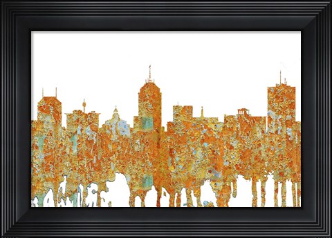 Framed Fresno California Skyline- Rust Print