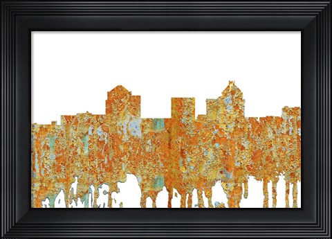 Framed Greensboro North Carolina Skyline - Rust Print