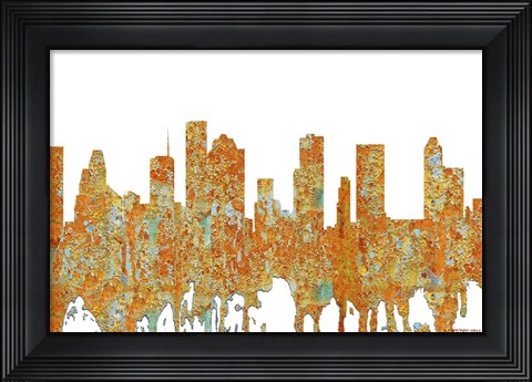 Framed Houston Texas Skyline  - Rust Print