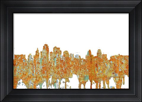 Framed Kansas City Missouri Skyline- Rust Print