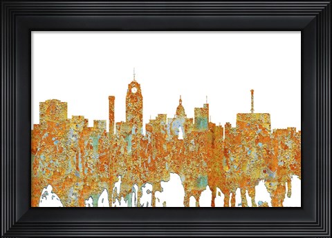 Framed Lansing Michigan Skylines - Rust Print