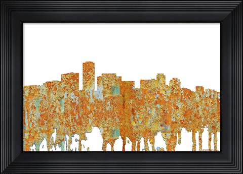 Framed Long Beach California Skyline - Rust Print