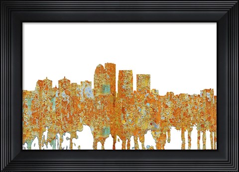 Framed Louisville Kentucky Skyline - Rust Print