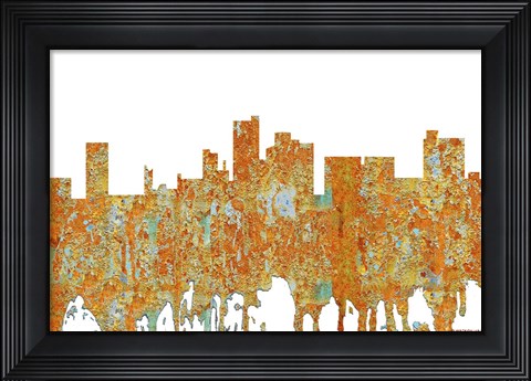 Framed Lubbock Texas Skyline - Rust Print