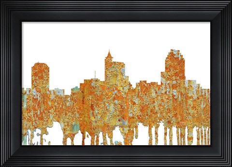 Framed Raleigh North Carolina Skyline - Rust Print