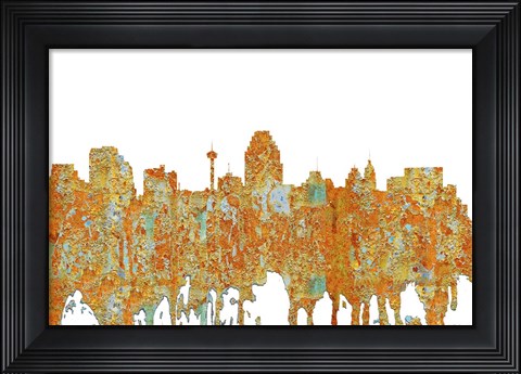 Framed San Antonio Texas Skyline - Rust Print