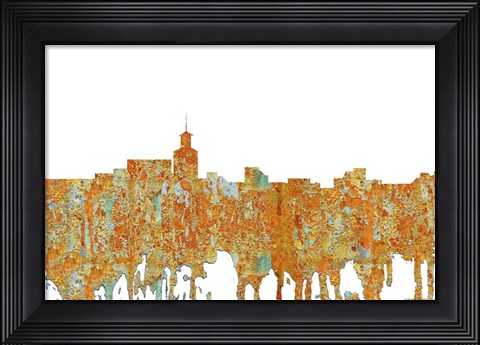 Framed Santa Fe New Mexico Skyline - Rust Print