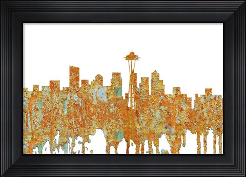 Framed Seattle Washington Skyline - Rust Print