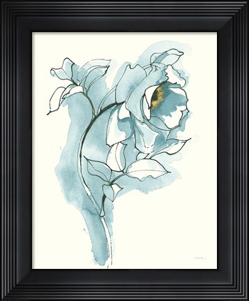 Framed Carols Roses III Cerulean Print