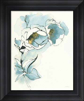 Framed Carols Roses II Cerulean Print
