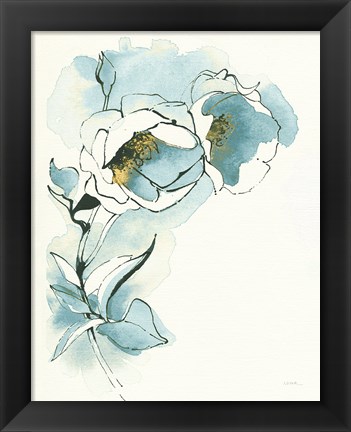 Framed Carols Roses II Cerulean Print