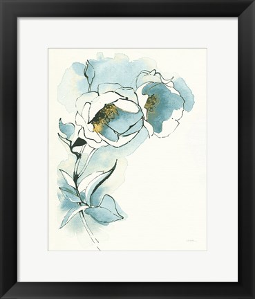 Framed Carols Roses II Cerulean Print