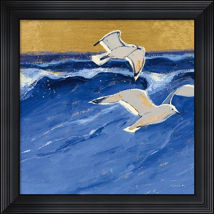 Framed Seagulls with Gold Sky III Print