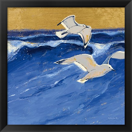 Framed Seagulls with Gold Sky III Print