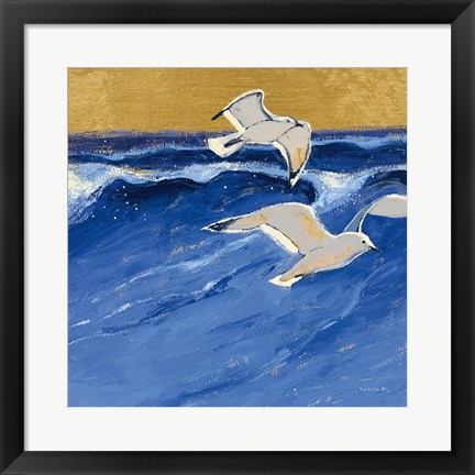 Framed Seagulls with Gold Sky III Print