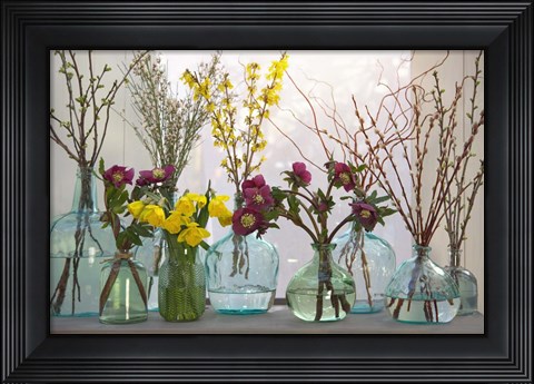 Framed Spring Flowers in Glass Bottles IV Print